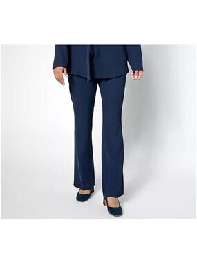 Beautiful by Lawrence Zarian Pants XL Petite Wide Leg Pull On Navy Blue Business